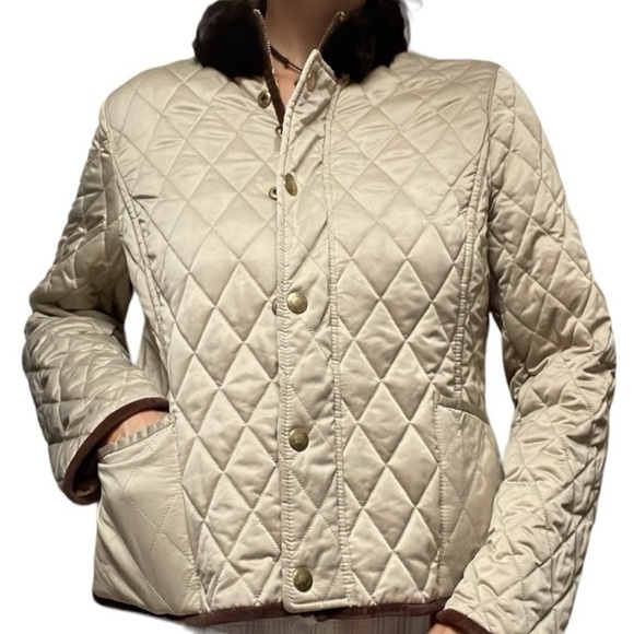 Coach Jackets & Blazers - Coach Vintage Quilted Tan Brown Full Zip Rabbit Fur Puffer Winter Coat Jacket L